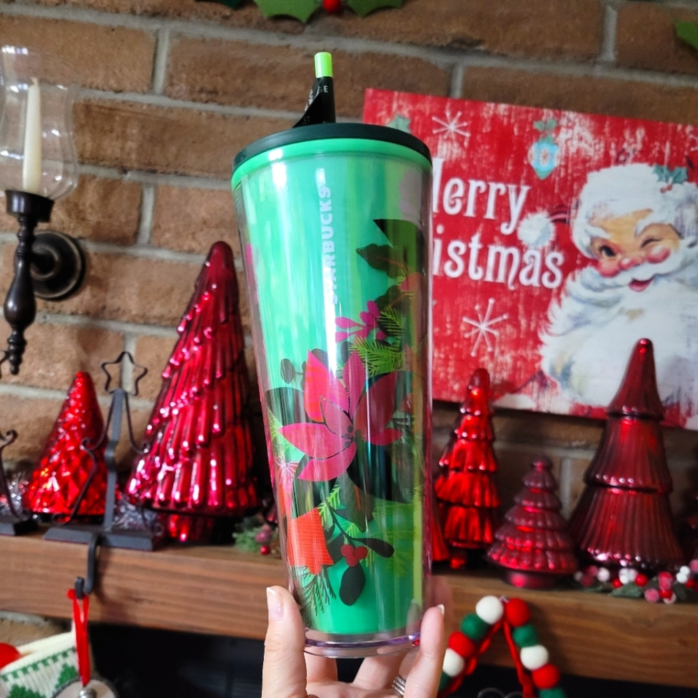 Starbucks Beautiful New Venti Mint  Poinsettia Color Changing Holiday Cup 24oz